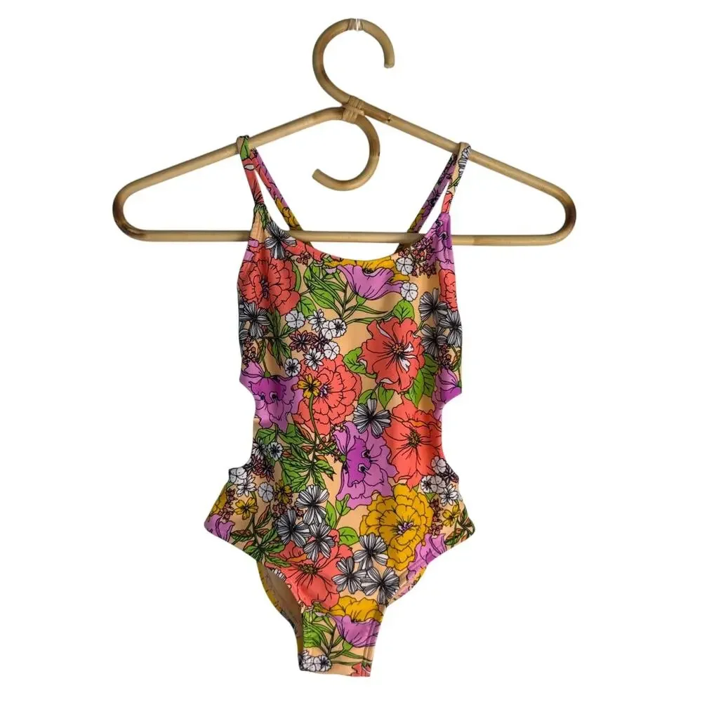 Cat & Jack Girl's Bold Blooms Cutout One Piece Swimsuit XS (4/5)